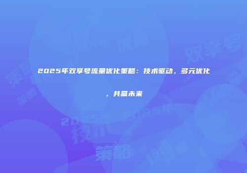 2025年双享号流量优化策略：技术驱动，多元优化，共赢未来