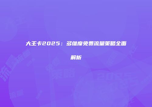 大王卡2025：多维度免费流量策略全面解析