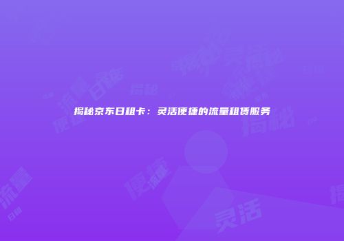 揭秘京东日租卡：灵活便捷的流量租赁服务