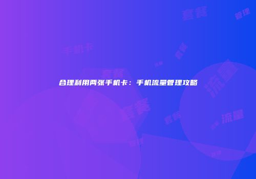 合理利用两张手机卡：手机流量管理攻略