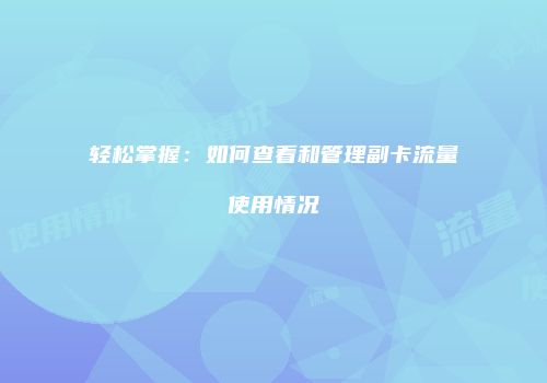 轻松掌握：如何查看和管理副卡流量使用情况