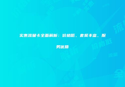 实惠流量卡全面解析：价格低、套餐丰富、服务优质