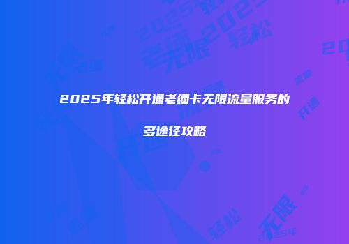 2025年轻松开通老缅卡无限流量服务的多途径攻略