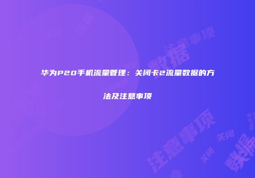 华为P20手机流量管理：关闭卡2流量数据的方法及注意事项