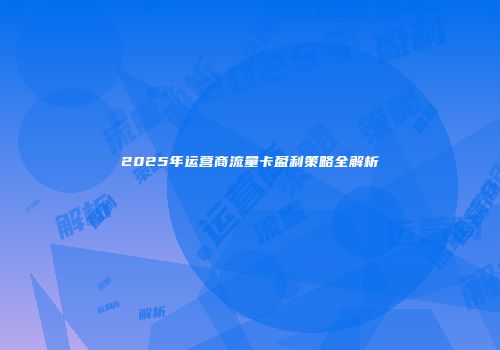 2025年运营商流量卡盈利策略全解析