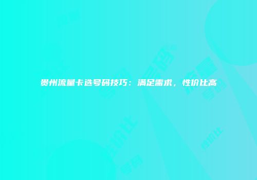 贵州流量卡选号码技巧：满足需求，性价比高