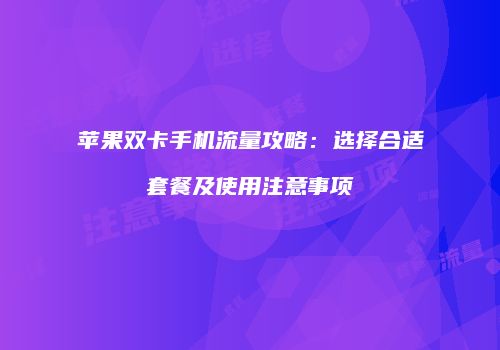 苹果双卡手机流量攻略：选择合适套餐及使用注意事项