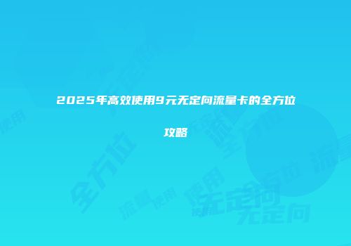 2025年高效使用9元无定向流量卡的全方位攻略