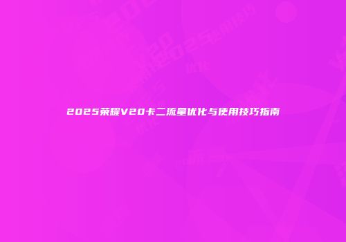 2025荣耀V20卡二流量优化与使用技巧指南