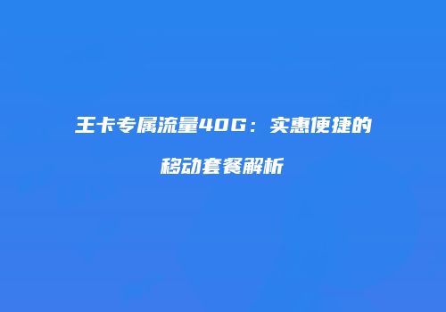 王卡专属流量40G：实惠便捷的移动套餐解析
