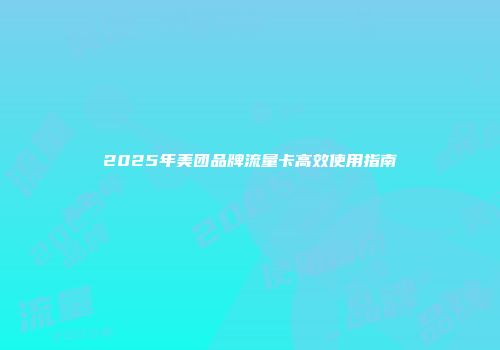 2025年美团品牌流量卡高效使用指南