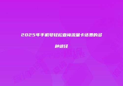 2025年手机号轻松查询流量卡话费的多种途径