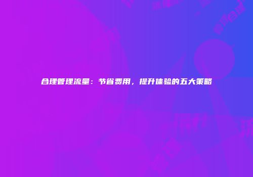 合理管理流量：节省费用，提升体验的五大策略