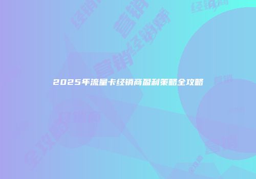 2025年流量卡经销商盈利策略全攻略