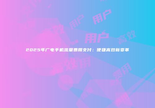 2025年广电手机流量费用支付：便捷高效新变革