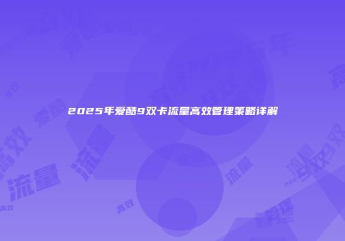 2025年爱酷9双卡流量高效管理策略详解