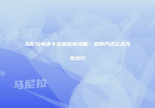 马尼拉电话卡流量查询攻略：多种方式让您无忧出行