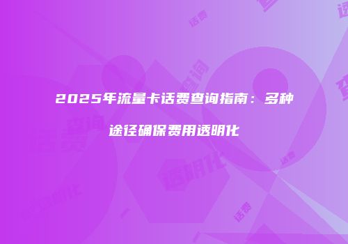2025年流量卡话费查询指南：多种途径确保费用透明化