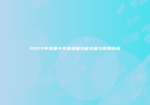 2025年流量卡专属流量功能详解与使用指南