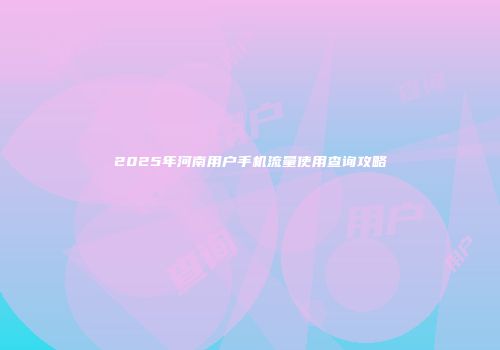 2025年河南用户手机流量使用查询攻略