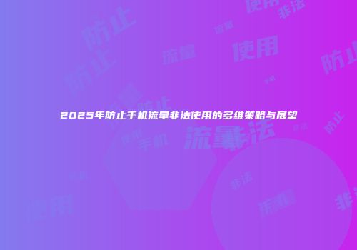 2025年防止手机流量非法使用的多维策略与展望