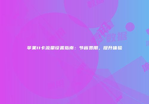 苹果11卡流量设置指南：节省费用，提升体验