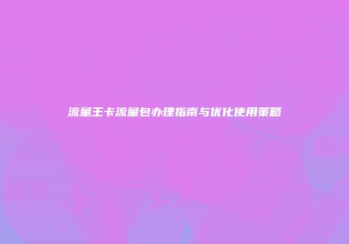 流量王卡流量包办理指南与优化使用策略