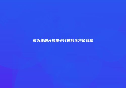 成为正规大流量卡代理的全方位攻略