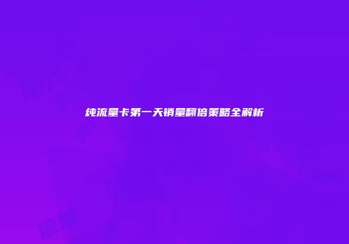 纯流量卡第一天销量翻倍策略全解析