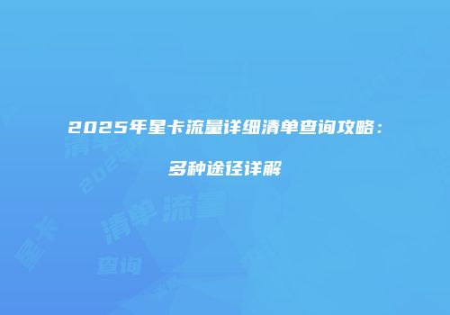 2025年星卡流量详细清单查询攻略：多种途径详解