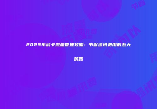 2025年副卡流量管理攻略：节省通讯费用的五大策略