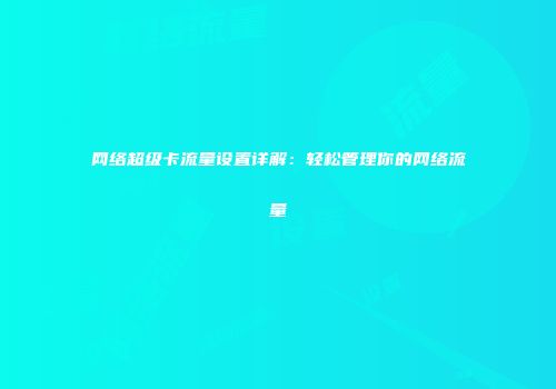 网络超级卡流量设置详解：轻松管理你的网络流量