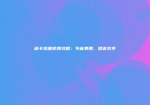副卡流量使用攻略：节省费用，提高效率