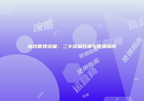 高效管理流量：二卡流量开通与使用指南