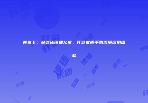 普泰卡：多途径便捷充值，打造优质手机流量应用体验