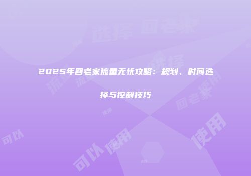 2025年回老家流量无忧攻略：规划、时间选择与控制技巧