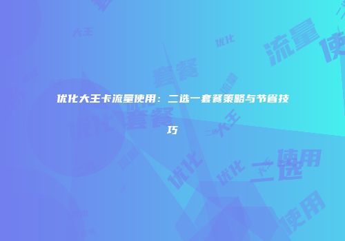 优化大王卡流量使用：二选一套餐策略与节省技巧