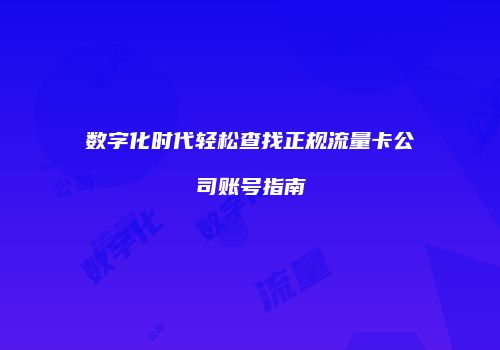 数字化时代轻松查找正规流量卡公司账号指南