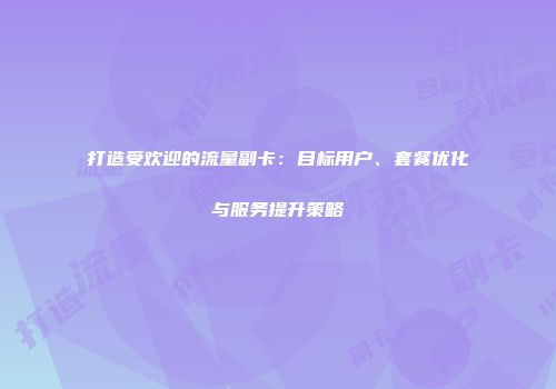 打造受欢迎的流量副卡：目标用户、套餐优化与服务提升策略