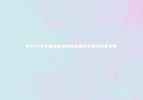 2025年苹果设备电话和流量使用情况查看指南