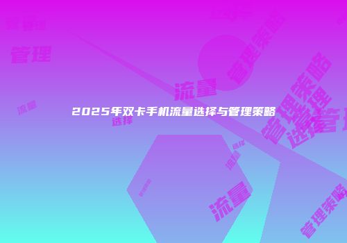2025年双卡手机流量选择与管理策略