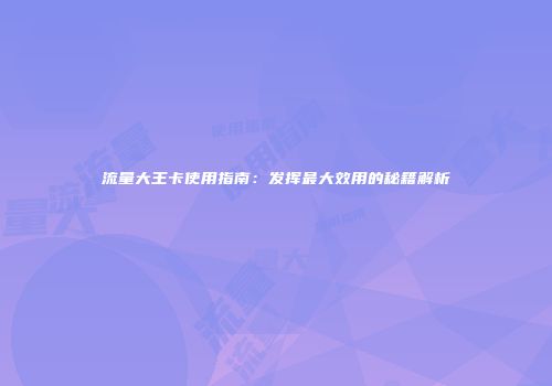 流量大王卡使用指南：发挥最大效用的秘籍解析