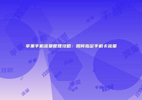 苹果手机流量管理攻略：如何指定手机卡流量