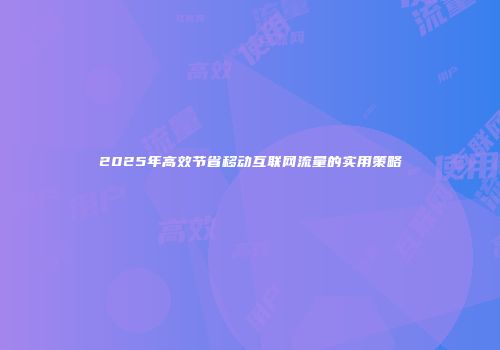 2025年高效节省移动互联网流量的实用策略