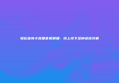 轻松查询卡流量套餐明细：线上线下多种途径详解
