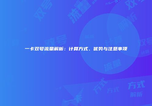 一卡双号流量解析：计算方式、优势与注意事项