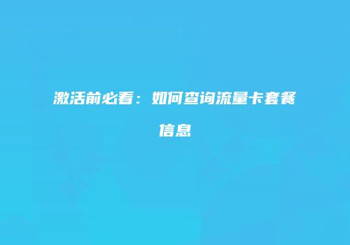 激活前必看：如何查询流量卡套餐信息