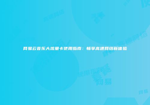 网易云音乐大流量卡使用指南：畅享高速网络新体验