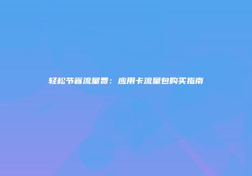轻松节省流量费：应用卡流量包购买指南