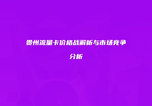 贵州流量卡价格战解析与市场竞争分析